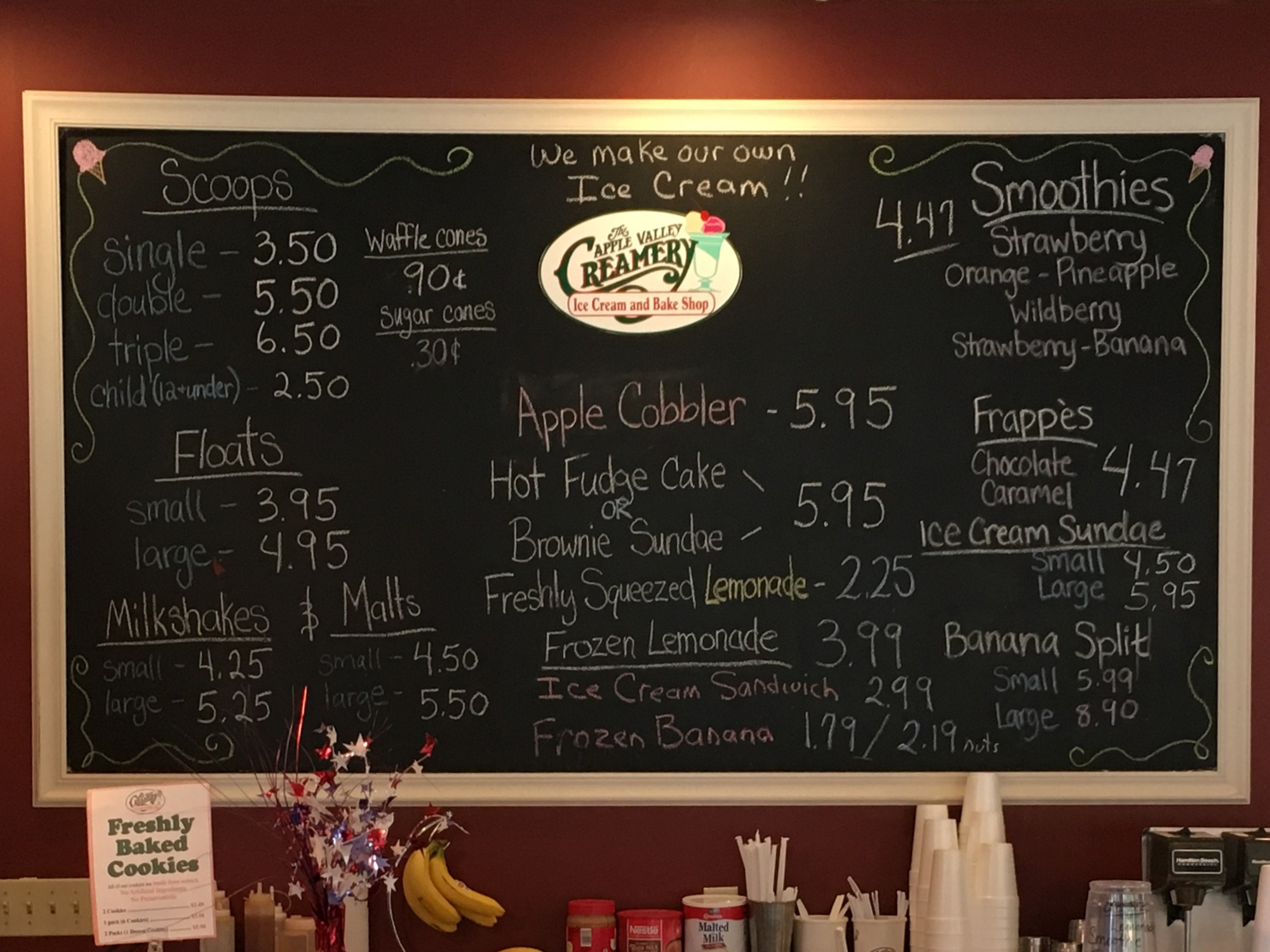 Apple Valley Creamery Menu Chalkboard